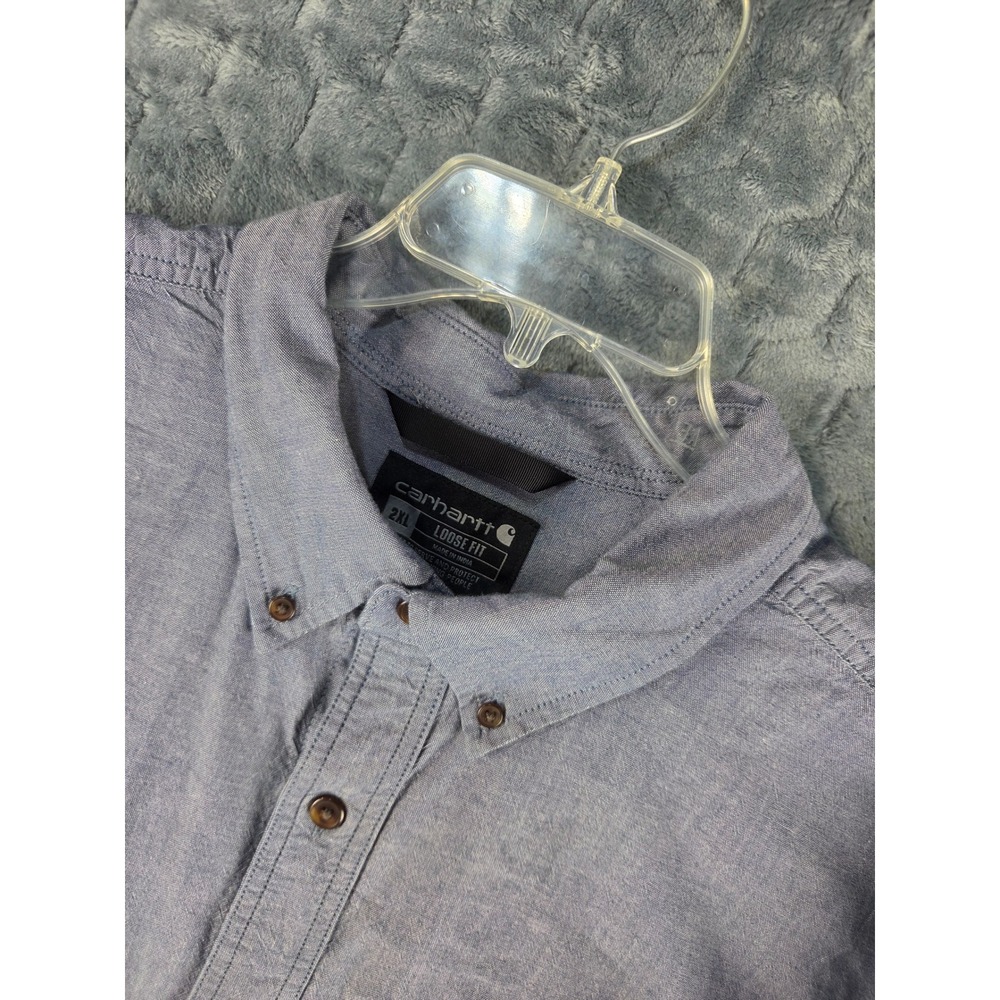 Carhartt Mens 2XL Blue Short Sleeve Chambray Button Down Work Shirt TW4369-M